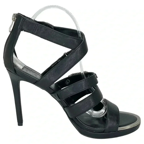 DKNY Deb Black Strappy Faux Leather Womens Heels Size 10M - Picture 5 of 16